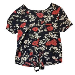 Madewell Top Womens XXS Navy Red Floral Tie Waist Short Cottagecore Summer‎